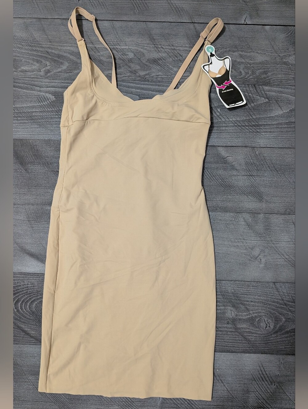 Maidenform Beige Bodycon Slip Dress with Adjustable Straps Size Small